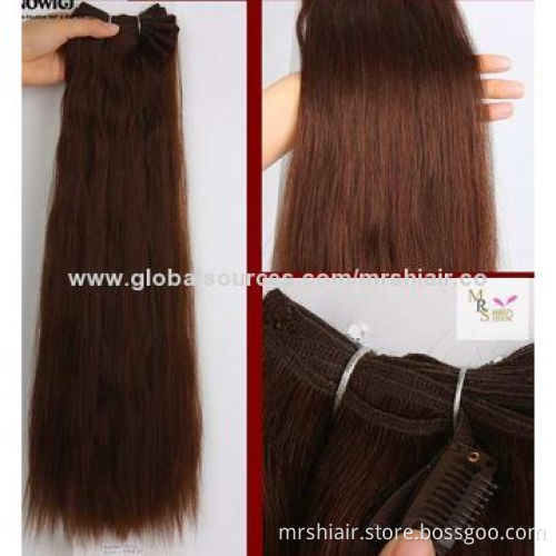 Full Head Clip-on, Brazilian Clip Ins Human Medium Brown Hair Extension. 7pcs/set